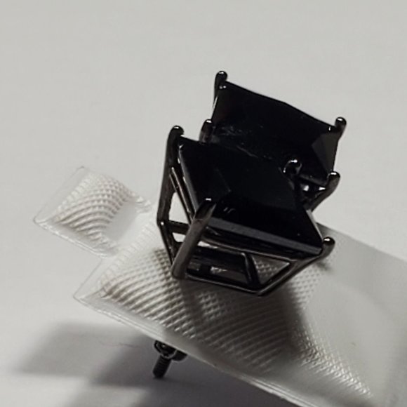 925 SILVER BLACK RHODIUM BLACK CZ STUD EARRINGS - Picture 5 of 6